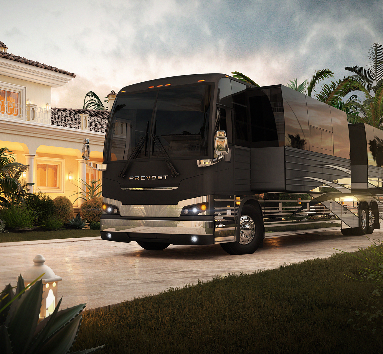 RV parked in front of a house